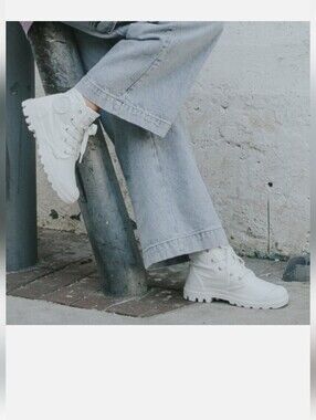 Palladium White Canvas Lace-Up Lug Boots